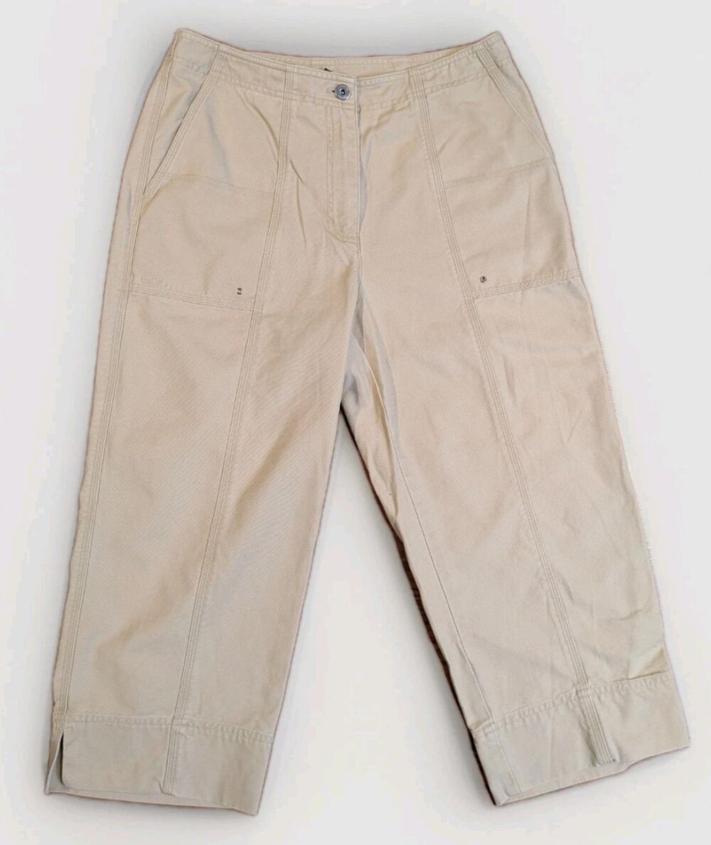 Lauren Ralph Lauren Crop Pants Womens 8 Tan Wide Leg Capri Cotton Minimalist